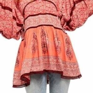 Free People Luna Scarf Print Tunic/Mini in Red/Coral Size M